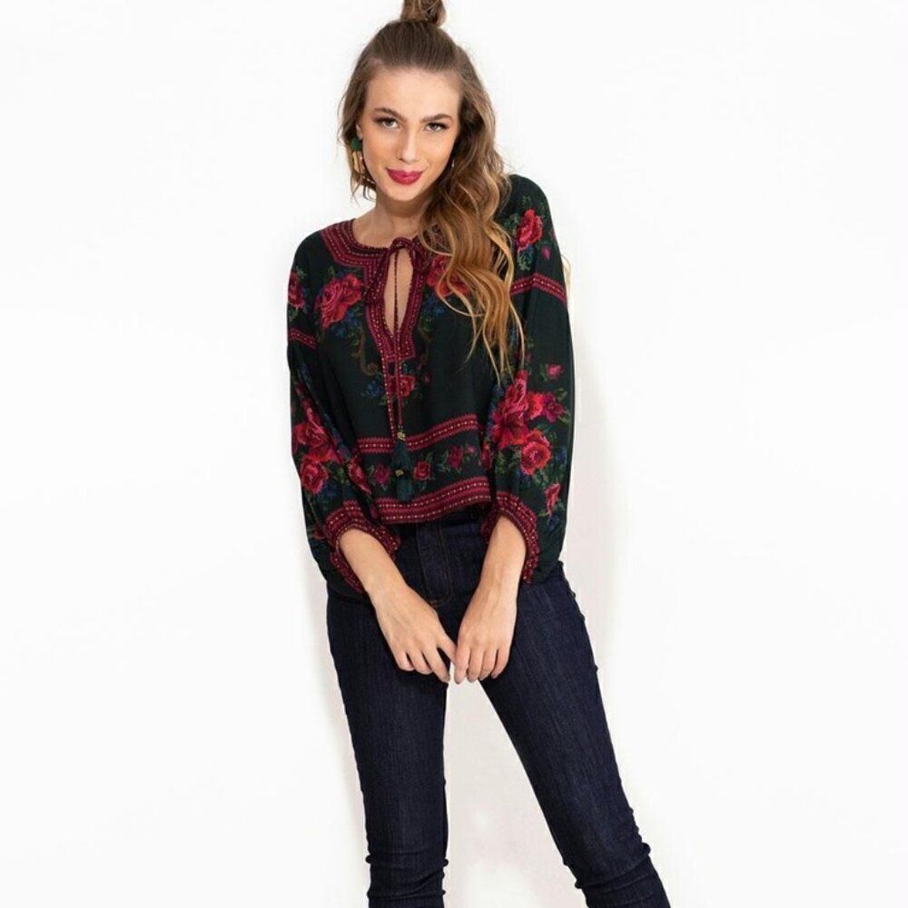 Farm Rio Brazil Black Roses Blouse